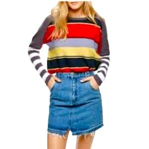 Free People Step Up Frayed Denim Skirt